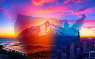 Paysages emblématiques des États-Unis, du naturel à l'urbain.