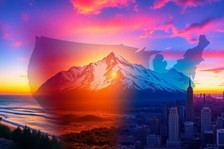 Paysages emblématiques des États-Unis, du naturel à l'urbain.