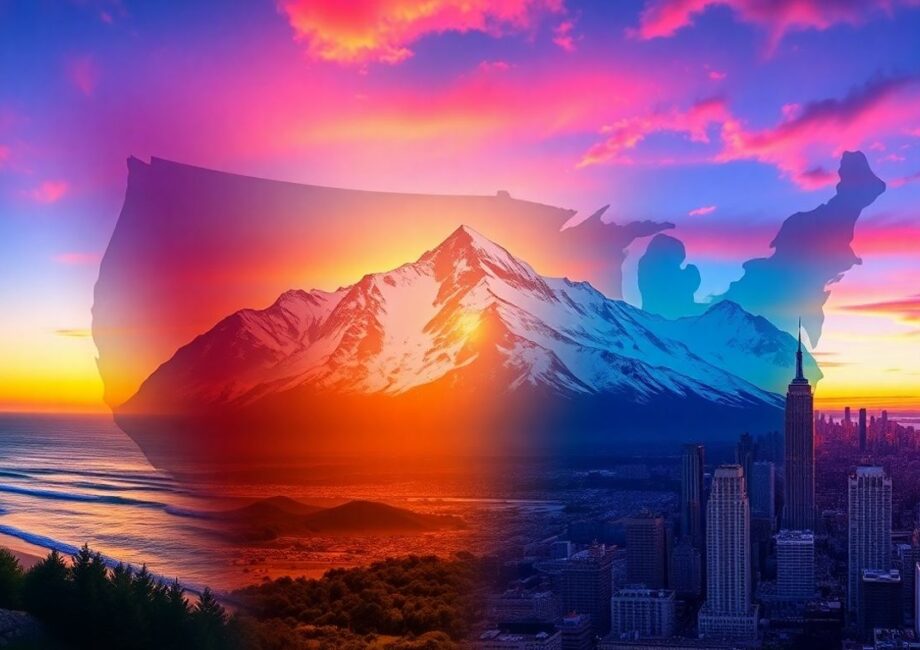 Paysages emblématiques des États-Unis, du naturel à l'urbain.